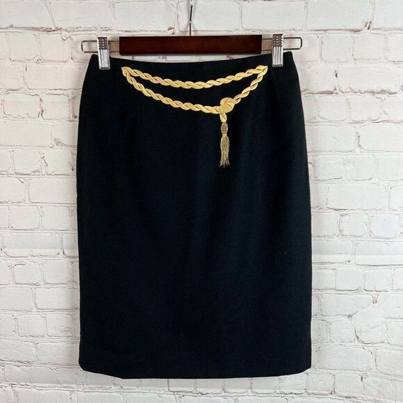 ANN TAYLOR STUDIO embroidered black wool straight pencil classic skirt size 4 - Picture 1 of 5